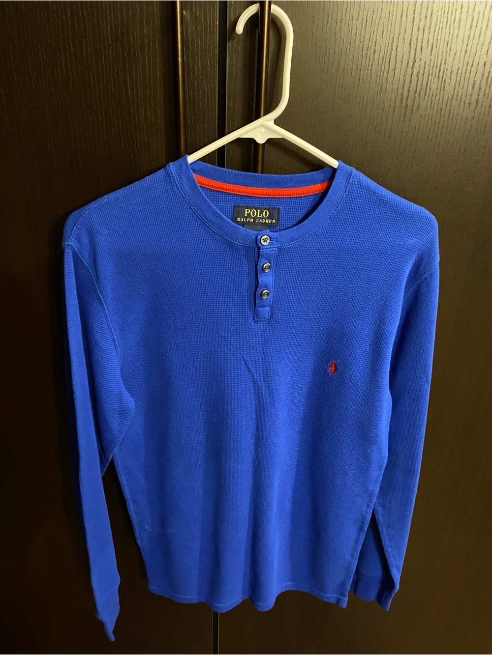 Ralph Lauren Polo Men’s Cobalt Blue Long-Sleeve Henley with Red Logo